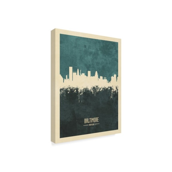 Michael Tompsett 'Baltimore Maryland Skyline Teal' Canvas Art,35x47